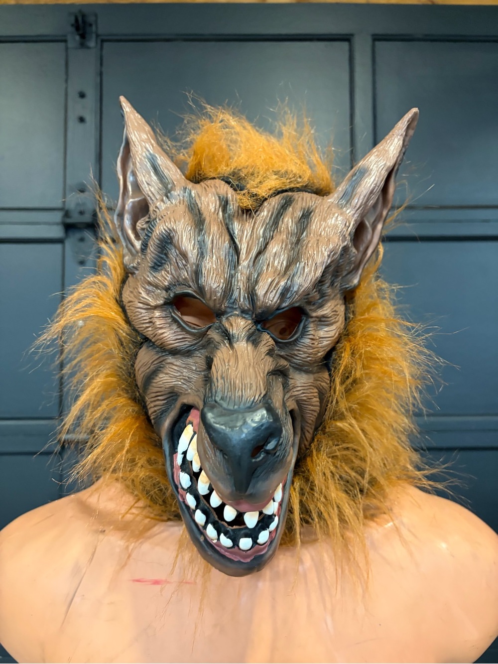 Werewolf Full Head Mask w/ Faux Fur – Scary Wolf Halloween Costume Horror